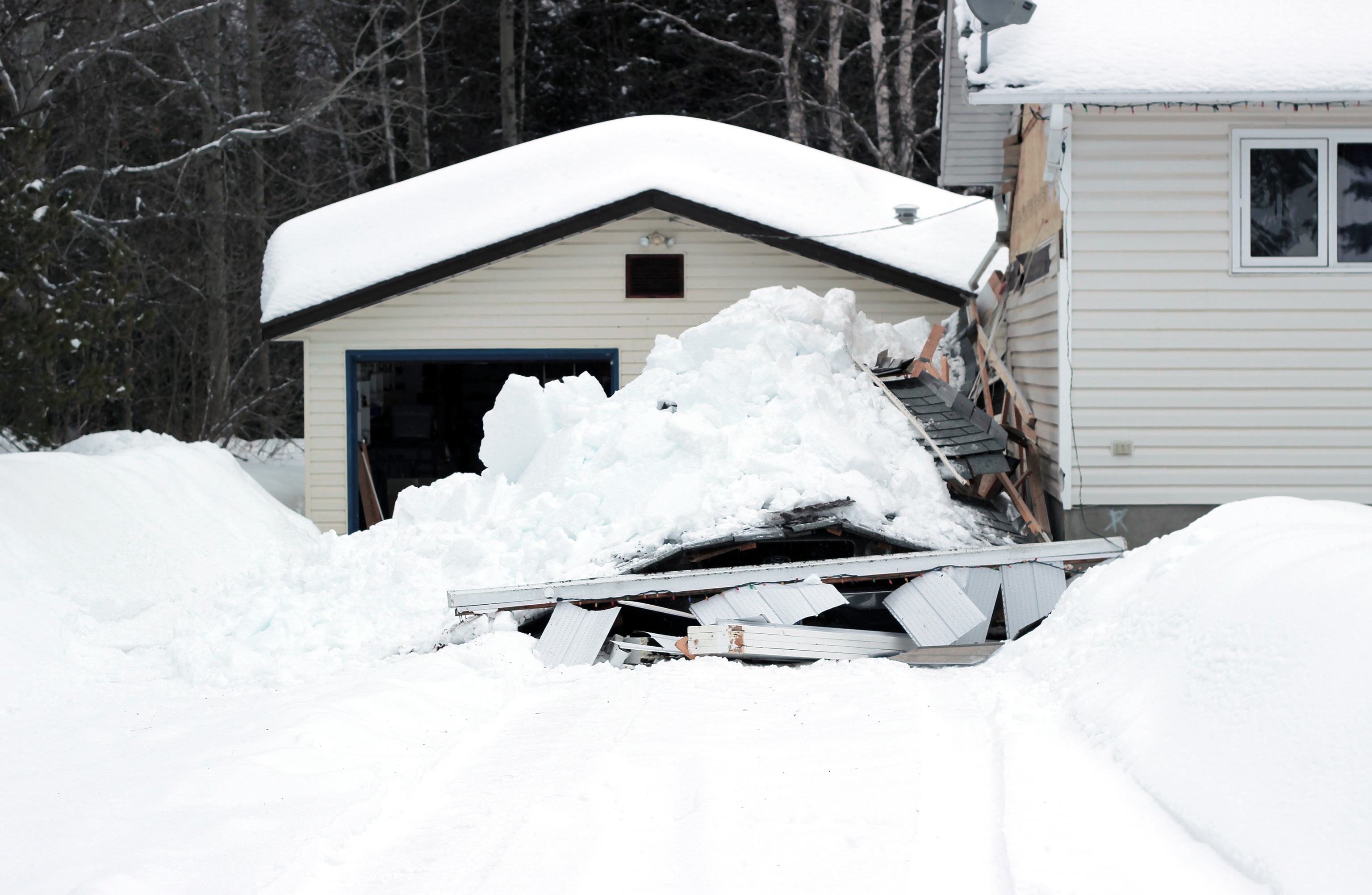 Snow that has collapsed a roof