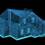 House 3D rendered xray blue transparent
