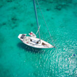 aerial view of a sailboat moored in the Caribbean